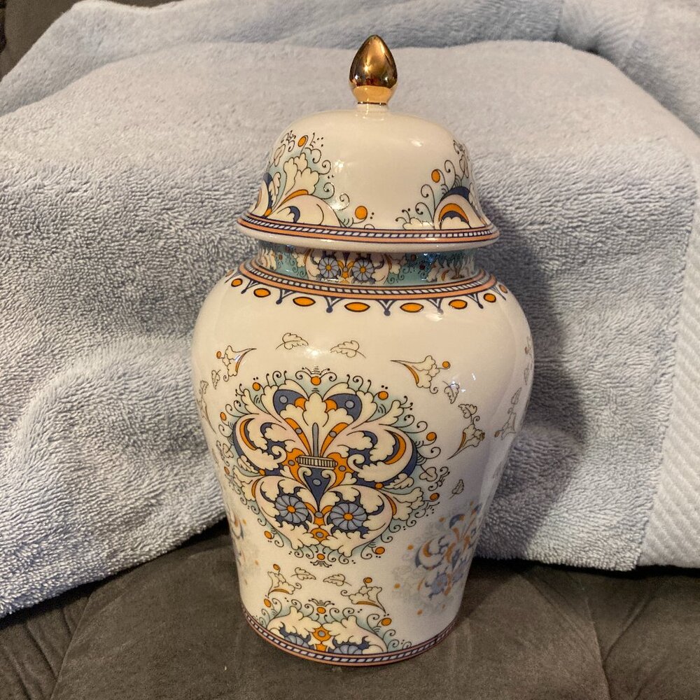VTG Porcelain Asian Style Ginger Jar/Urn & Lid-8.5" High-Multicolored-BRAND NEW